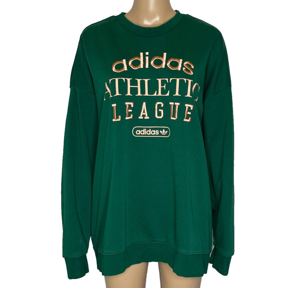 Women's XL Adidas Collegiate Crewneck Oversized Sweatshirt Embroidered Green - Picture 1 of 6